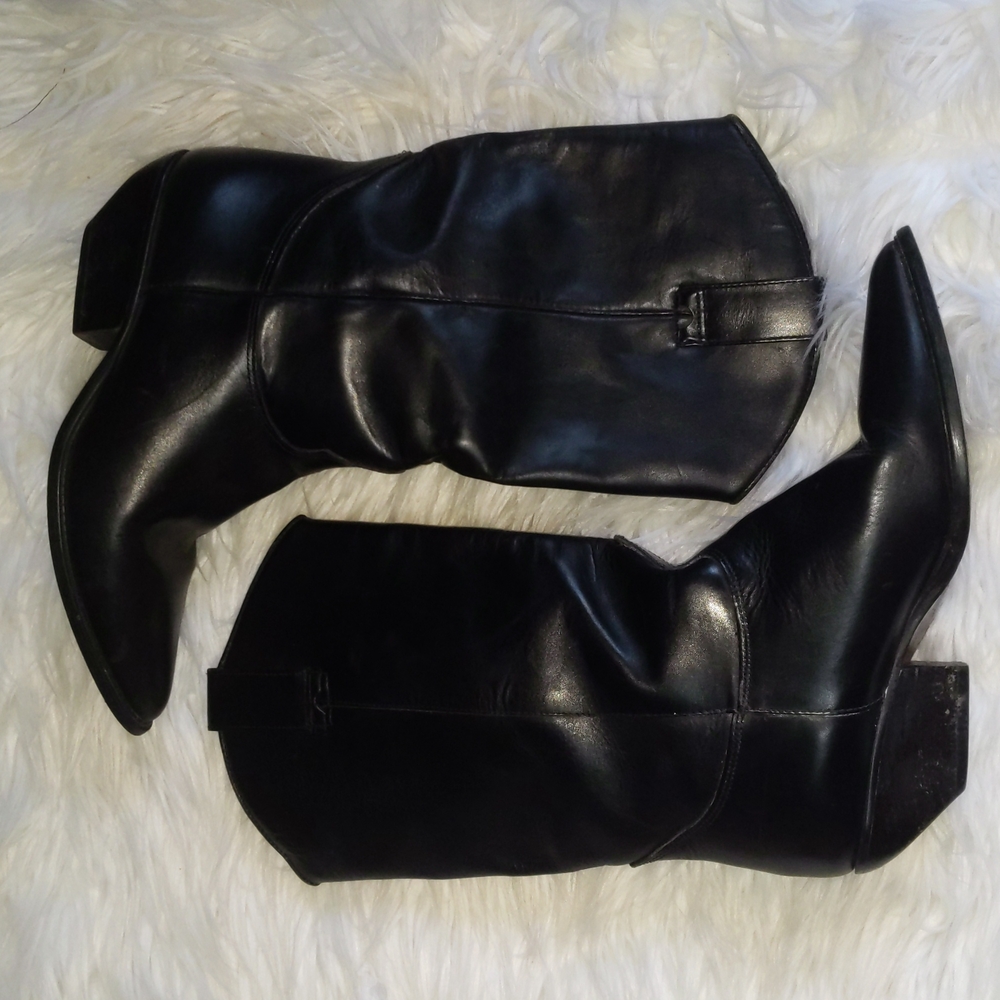 Thom Mcan Vintage Black Western Cowboy Leather Heeled Boot Size 8
